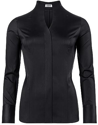 Vincenzo Boretti Blusa, Slim-Fit/Taglio Aderente, Elastico, Colletto Alto - Facile da Stirare Nero 38