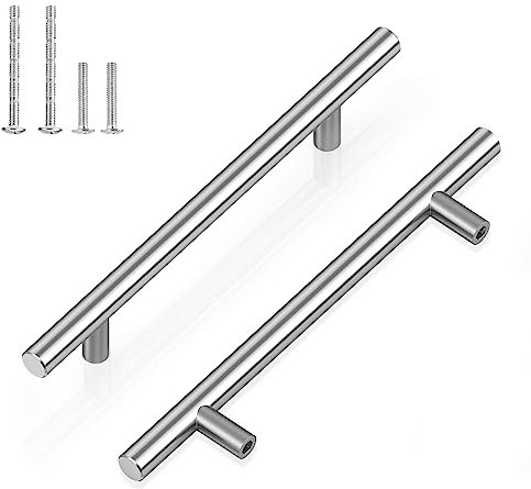 ENLACE Schrankgriffe, 2 Stück Küchenschrank Griffe Edelstahl Küchengriffe Lochabstand 128mm Gesamtlänge 200mm Silber T-Möbelgriffe für Schublade, Schrank, Küchenschranktüren