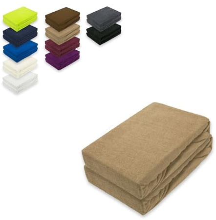 EXKLUSIV HEIMTEXTIL Doppelpack Frottee Spannbettlaken Premium 80% Baumwolle, 20% Polyester Öko - Tex Zertifiziert, Markenqualität, Matratzenhöhe bis 25 cm, Sand 90-100 x 200 cm