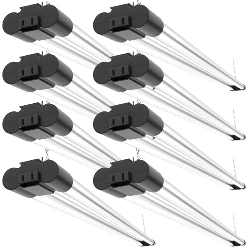 Sunco 8 Pack LED Shop Lights for Workshop 4FT, Linkable Garage Lighting, 4500 LM, 40W (150W Equivalent), 5000K Daylight, Surface + Suspension Mount, 48 Inch Integrated Fixture, Black.