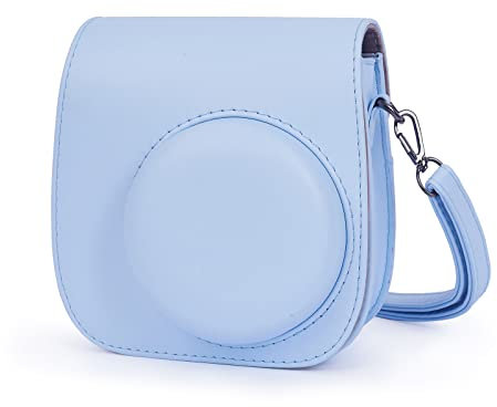 Leebotree Caméra Housse Compatible avec Appareil Photo Instantanés Instax Mini 12 / Mini 11, Pochette Caméra Sacoche Rangement avec Bandoulière et Poche Intégrée (Bleu Pastel)