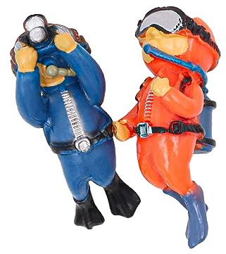 VOANZO 2PCS Aquarium Ornements Fish Tank Décorations Flottant Mini Plongeur Ornement -Orange + Bleu