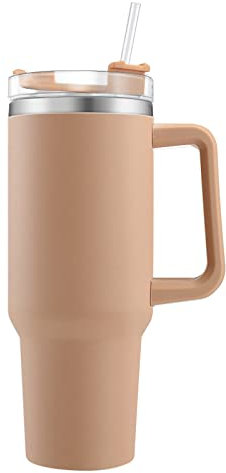 Onezebra 40oz Gobelet de voyage Tasse à café à paroi double isolée sous vide acier inoxydable avec paille et couvercle，tasse isotherme pour garder les boissons froides et chaudes Curry