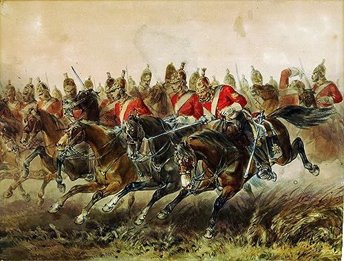 MSTECO Leinwand Bilder Kunstdrucke Abstrakt Poster Berühmtes Gemälde Der Angriff der Leichten Brigade während der Schlacht von Balaclava von Michael Angelo Hayes für Wohnzimmer 60x90cm