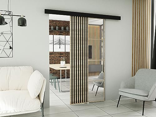 KIER FURNITURE Wandschiebetüren mit Spiegeln MOLI 70 – Schiebetür Komplettset Schiene Komplettset Mit Tür – Zimmertüren Mit Zarge Komplett - B76xH205xT1,6 cm - Sonoma Eiche