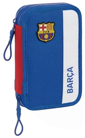 SAFTA F.C. Barcelona 2ª EQUIPACIÓN - Estuche Escolar Niño, Estuche con Color es, con 28 Útiles Incluidos, Ideal para Niños de 5 a 14 Años, Cómodo y Versátil, 12.5x4x19.5 cm, Color Azul y Granate