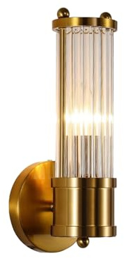 NICRX Messing Gold Kristall Wandleuchte,Kristallglas Licht & Gold Sockel Wandlampe,Wandleuchten für innen (1-flammig)