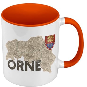Fabulous Mug de Couleur Qualité Premium Orange - Orne 61 Departement Alençon Carte Ancienne Rare - Tasse avec anse et intérieur de couleur