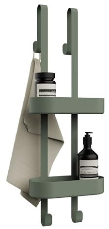 Bamodi Shower Caddy - Plastic - 2 Tier - Height Adjustable Door Shower Caddy - Scratch Free - Shower's Hanger Organizer - No Rust - Plenty of Storage Space Bathroom Organizer - Green