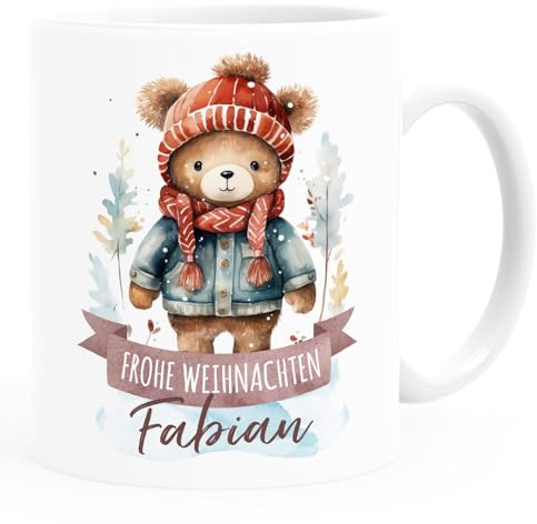SpecialMe® Kindertasse Weihnachten Tier-Motive personalisiert mit Namen Namenstasse Geschenk für Jungen und Mädchen Weiss standard