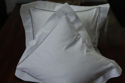 Aude Home Kissenhülle 40x40 weiß 2er Packung Baumwolle Hohlsaum mit Hotelverschluss konfektioniert (40x40 KH)