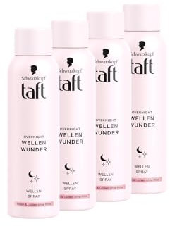 Schwarzkopf Taft Overnight Wellen Wunder Wellen Spray (4x 150 ml), Styling Spray zaubert Wellen und Locken im Schlaf, ohne zu beschweren, für alle Haartypen geeignet