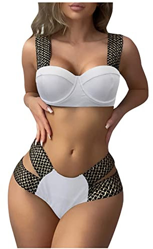 Tankini Femme Maillot de Bain Femme Ronde Maillot de Bain Femme Grande Taille Bikinis+Femme Maillots+Une+Pièce+Femme Maillot de Bain Femme Enceinte Bustier Bikini Femme 2 Blanc M