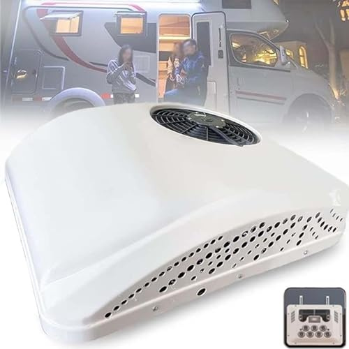 MAYFABD 12V 24V DC Rooftop RV Air Conditioner 2 in 1 Electric Parking Air Conditioner with Cooling and Heating 360° Rotatable Air Outlet Low Voltage Protection for Camper Van Caravans,12V