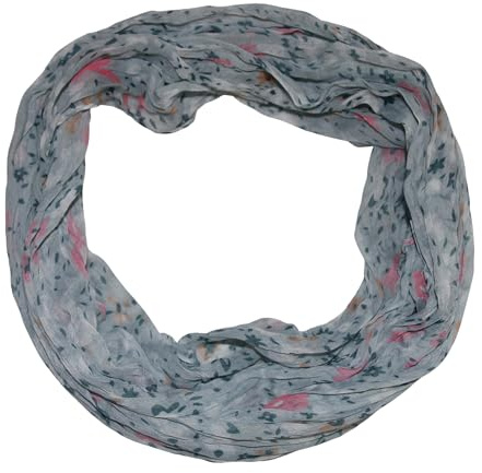 beybey® Damen Seide Loop Schal mit Blumenmuster - Wunderschön und Fein - Seidenschal - Schlauchschal (Lux Grau)