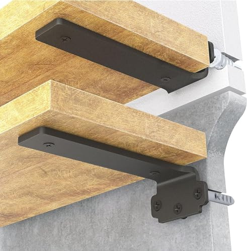 WELDUN 6 Pack Floating Shelf Brackets 25 cm, Heavy Duty Brackets for Shelves | Coated Metal Wall Shelf Support Brackets, 75KG Load Capacity Black