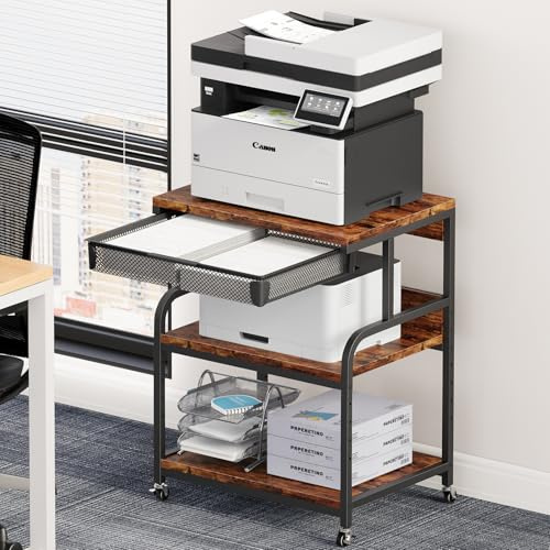 EasyCom 23.6×18.9 Extra Large Printer Stand with Drawer & Wheels