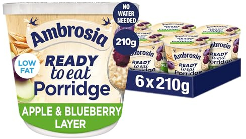 Ambrosia Apple & Blueberry Layered Porridge Pots With British Wholegrain Oats, Ready-to-Eat, 210 g (Pack of 6)