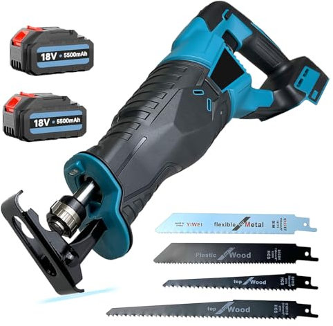 ANUPTTA Akku Säbelsäge, Ersatz für Makita mit 2x5500mAh Akku und Schnellladegerät, 4 Stück Sägeblatt variable 18V Geschwindigkeit 3000 SPM, für Holz & Metall