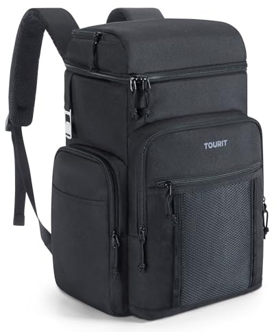 TOURIT Waterproof Cooler Backpack: 30 Cans Insulated Leakproof Portable Cooler Bag Beach Travel Camping Picnic Hiking Black