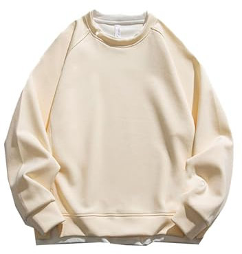 Seiizaa Sudadera Casual con Cuello Redondo para Hombre, Top Holgado de Invierno-White-L