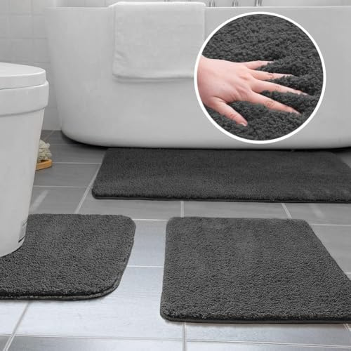 Ceneco Badezimmerteppich Set 3 Teilig Hervorragende Saugfähigkeit | Diese 2,5cm, Flauschige, Rutschfeste TPR-Unterseite, Langlebige, Maschinenwaschbar, Toilettenvorlage, Badewannenmatte