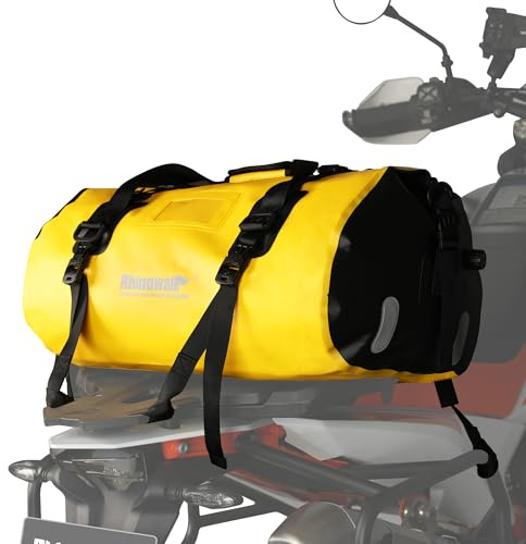 Rhinowalk 45L Waterproof Duffle Dry Bag - Motorcycle Tail & Seat Bag, Rear Rack & Trunk Compatible - Camping, Boating, Bicycling, Travel (Yellow)
