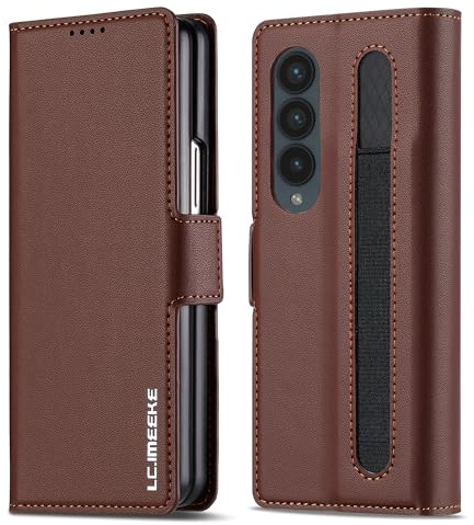 ZHOZEXIN Wallet Pu Leather Case for Samsung Galaxy Z Fold 4,Magnetic Closure Pu Leather with Pen Slot, Cash slot & Screen Protector Cover Case for Samsung Galaxy Z Fold 4 (Brown)
