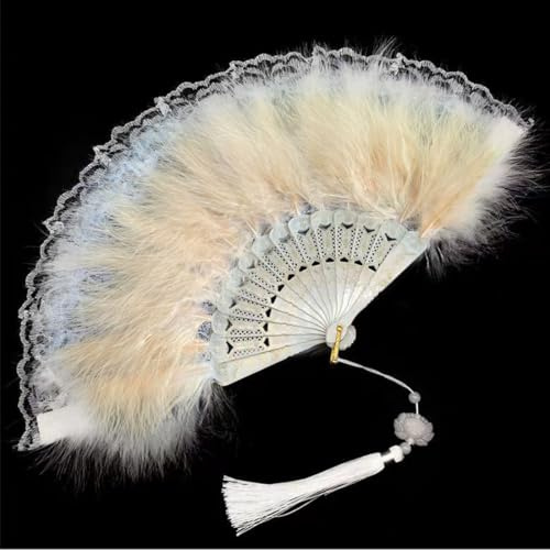 SJBAUTYO Damen Fächer Feder, 1920s Vintage Style Folding Handheld Feather Fan, Retro Handfächer Damen Gatsby Kostüm Flapper Zubehör, Folding Feather Fan für Party Kostüm Dekoration