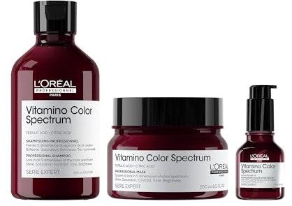 L'Oréal Professionnel Kit Shampoo + Maschera + Siero per Capelli Colorati, Colore Protetto e Vibrante, Arricchito con Acido Ferulico e Acido Citrico, Vitamino Color Spectrum, 300 + 250 + 50 ml