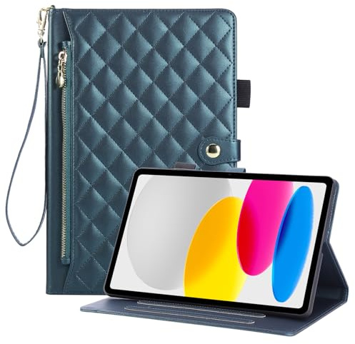 Rosbtib Hülle für iPad (A16) 11 Generation 2025 11 Zoll/iPad 10 Generation 2022 10.9 Zoll, Wallet Style PU Leder Tablet Hülle mit Reißverschluss, Kartenfach und Standfunktion, Grün