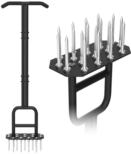 COSITA Lawn Aerator Spike Aeration Tool, 18 Spikes Manual Air Aerator Tool for Lawn, Hand Aerator for Grass, Yard, Heavy Duty Lawn Aerating Tool with Dirt Cleaning Stick, T-Grip, Black