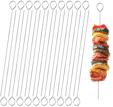 Henyall 20 PCS BBQ Metal Skewers Stainless Steel,Food-Grade Kebab Skewers with Reusable,Metal Skéwers for Kebabs, Grilling, Oven, and BBQ (7.87/20cm)