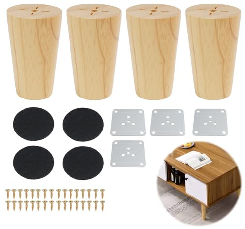 4 stycken 8 cm möbelben massivt ekträ, ersättningskoniska ben för soffa, stol, med monteringsplattor och skruvar, elegant och hållbar design för hem och kontor