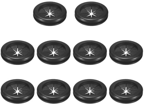 M METERXITY 10-Pack Rubber Grommets for Wiring 35mm Desk Grommet Black | Double-Sided Flexible Cable Cord Cover, Desk Hole Protection for Cables, Wires, Petal-Shaped