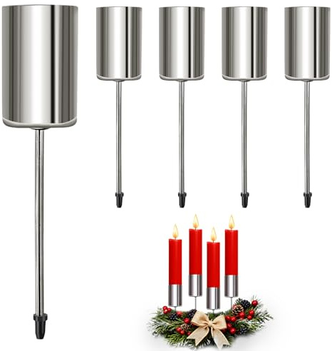 Joxessaien Adventskranz Kerzenhalter Silber 4er Set – Stabkerzenhalter Metall Höhe 11 cm, Ø 2,5 cm, Advent Kerzenständer zum Stecken, Kerzenleuchter Weihnachten Deko Tischdeko Adventsgesteck