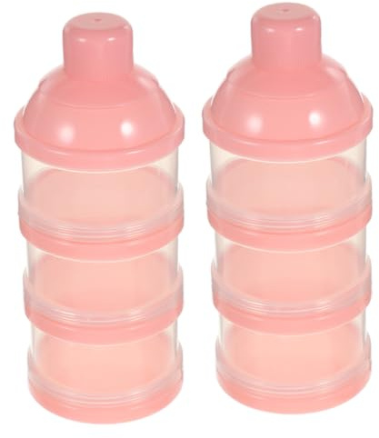 WEKAMOS 2 Stück Tragbarer Milchpulver Portionierer mit Fächern Stapelbarer Luftdicht Verschließbar Abnehmbar als Babynahrungsbehälter und Organizer Box Rosa