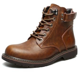 MGGMOKAY Botines de cuero para hombre con cordones Botas de motocicleta clásica Botas Chukka Talón ajustable,marrón,43