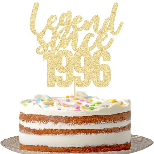 Gyufise 1 Pack Legend Since 1996 Cake Topper Glitter Men Women 30th Birthday Cake Decoration for Cheers to 30 Years 30th Birthday Wedding Anniversary Party Supplies Gold