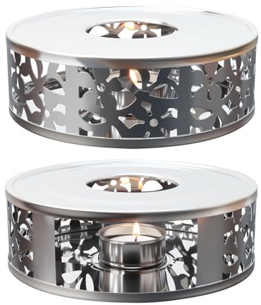 JUKFITA Tea Warmer Petals Silhouette, 2 Pack Stainless Steel Teapot Warmer with Tealight Holder