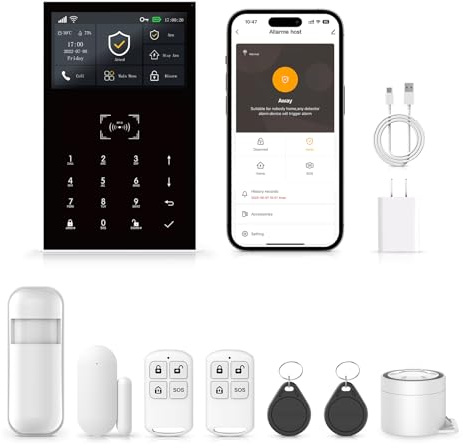 XNH GSM/WLAN-Funk-Alarmanlage für Zuhause,Einbruchmeldeanlage,120 Dezibel Alarm, LCD-Display,intelligente Fernbedienung,Tür- und Fenstersensoren,Infrarot-Bewegungsmelder, unterstützt Alexa-Steuerung