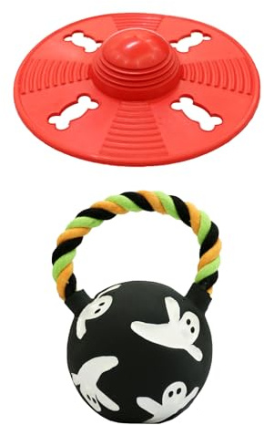 Squeaky Natural Rubber Dog Flying Disc/Frisbee/Flyer with Black Ball Gift | Water-float Natural Rubber Dog Frisbee for Outdoor, Spaceship Shaped 6.5'' Squeaky Interactive Fetch Toy for Anxiety Relief