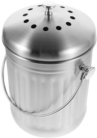 BESPORTBLE Poubelle à Compost 5L en Acier Inoxydable avec Couvercle Hermétique, Bac à Compost Cuisine Inodore, Seau à Déchets Alimentaires Compact pour Plan de Travail, Conteneur Solide pour