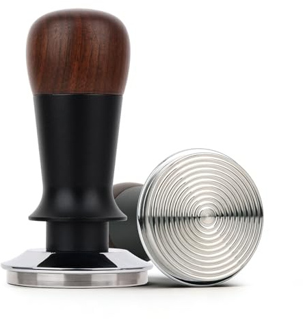 Pomodee Tamper 53mm, Kaffee Espresso Tamper mit 304 Edelstahl Walnuss | Kalibrierter federbelasteter Kaffeestampfer, selbstnivellierend – für 53mm/54mm Siebträger, präzise Extraktion