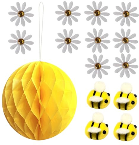 Beavorty Decorazione da Appendere a Palla a Nido D'ape in Carta Gialla con Ape in Feltro, Pendente Decorativo da Soffitto per Feste, Matrimoni e Allestimenti Interni, Set Fai da Te