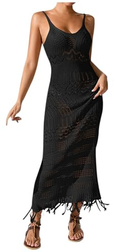 Generico Copricostume Donna Mare Gonna Lunga da Spiaggia Donna con Reggicalze e Nappe Scollo a V in Maglia Senza Maniche Copri Costume Elegante