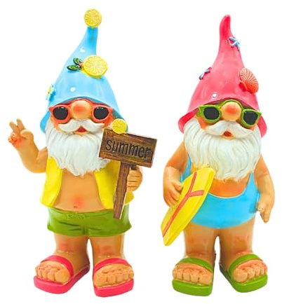 Dekohelden24 Lot de 2 nains de jardin XXL pour vacanciers, lutin décoratif, lutin de jardin avec lunettes de soleil et maillot de bain en polyrésine, décoration pour jardin ou balcon, dimensions : L/l