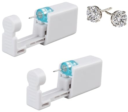 2PCS Ohrlochstech Set Hochwertiger Edelstahl, Einweg Ohrlochstecher Set Mit 4mm Zirkonia Ohrstecker, Ohrloch Pistole Für Zuhause Hygienisch Ohr Piercing Mit Alkoholtupfer Für Anfänger