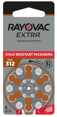 Rayovac Extra Size 312 Hearing Aid Batteries, Long-Lasting Power, Zinc-Air, Mercury Free, 1.45V, Improved Child-Resistant Packaging, Recyclable, 60 Count (10 Packs of 6)