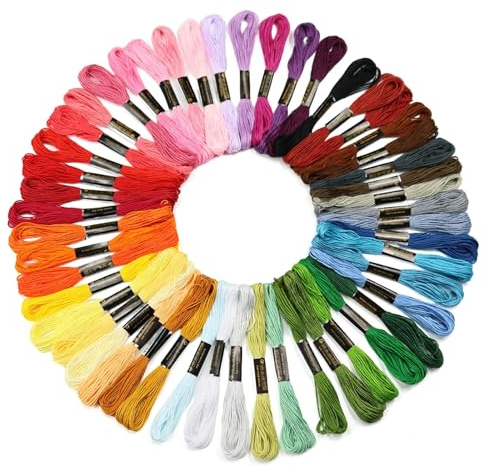 Yeeliv Embroidery Threads for Cross Stitch, 50 Colours, 8m | 50 Skeins Cross Stitch Threads, Polyester-Cotton, DIY Crafts and Friendship Bracelet Making
